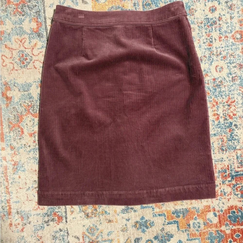 Lands End Corduroy Button-Front Skirt in Deep Plum